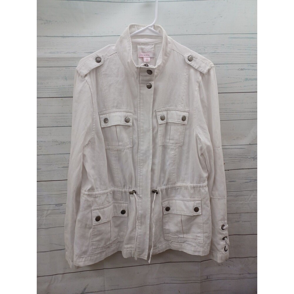 JW Zip Up Motorcycle Jacket White Size XL Cotton